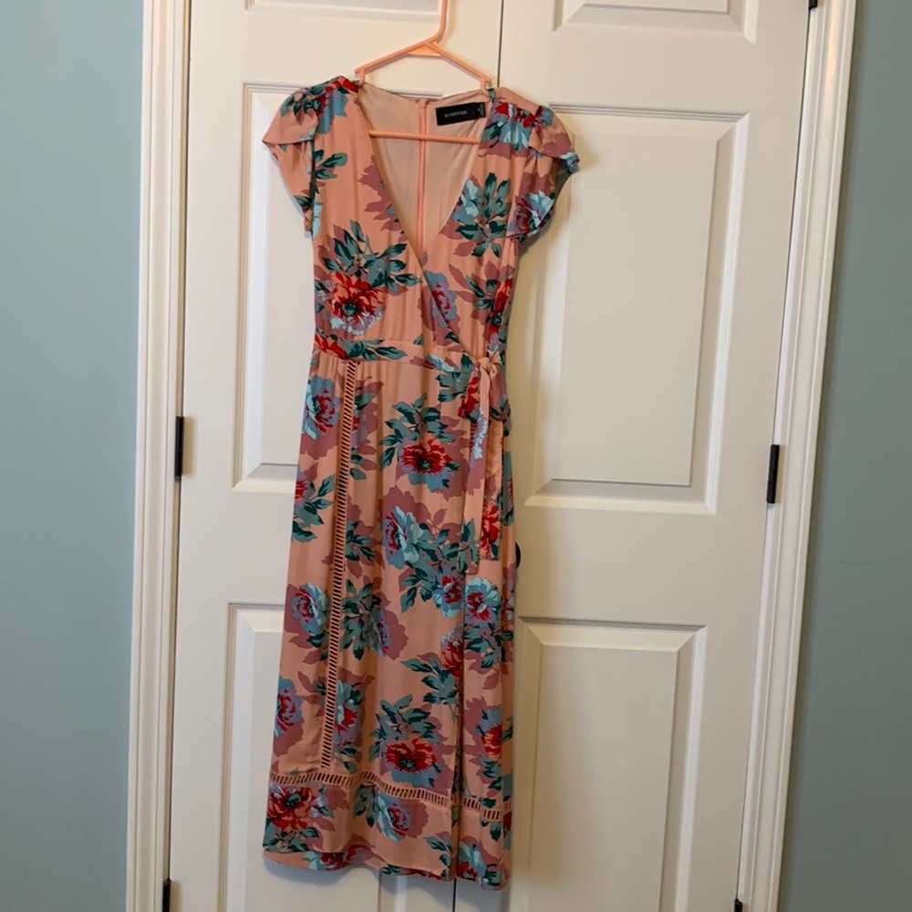 Floral MINKPINK Midi Side Tie Wrap Dress